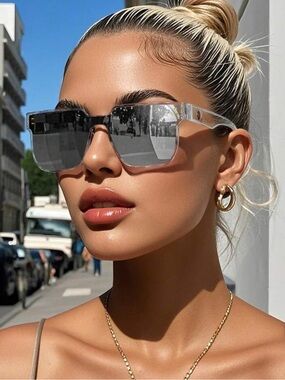New-Women’s Modern Transparent Shield Sunglasses w/Dark Tinted Mirrored Lenses